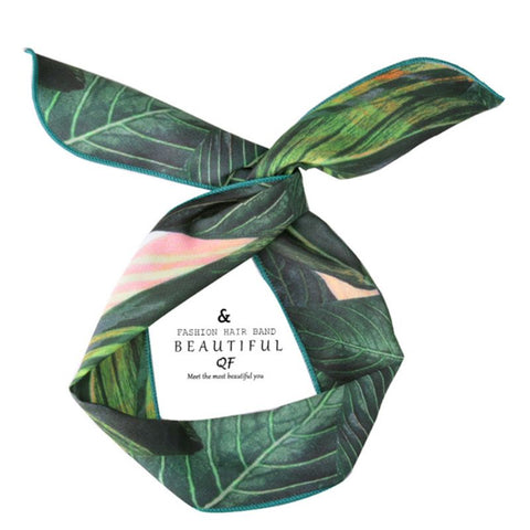 13 Colors Boho Vintage Fresh Headband Women Twist Iron Wired Hairband Cute Rabbit Ears Bowknot Tropical Leaf Floral Print Turban