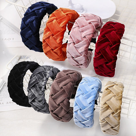 Winter Vintage Bohemian Velvet Braided Headband Knitted Hairband Hair Accessories