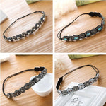Vintage Bohemian Turquoise Beaded Hairband Rhinestone Elastic Headband for Womens Fashion Handmade Shiny Headwear Party Headwear