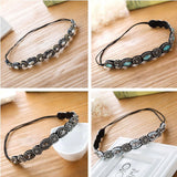 Vintage Bohemian Turquoise Beaded Hairband Rhinestone Elastic Headband for Womens Fashion Handmade Shiny Headwear Party Headwear