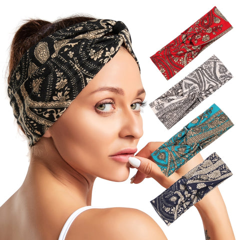 Women Bohemian Vintage Hair Bands Beach Twist Turban Knot Headband Elastic Hair Accessories