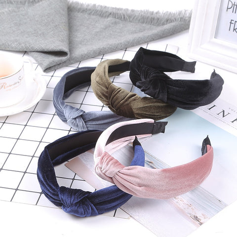 2019 Velvet Women Headbands Knotted Women Vintage Hair Accessories WinterSolid Turban Elastic Hairband Head Hoop Head Band