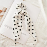 New Women Ribbon Flower Point Printed Scrunchies Elastic Fashion Hair Bands Headwear Girls Elegant Hair Accessories Hair Gum