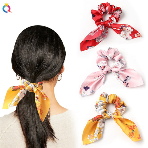 Creative Satin Hair Ties Leopard Hair Ropes Knotted Rabbit Ear Scrunchies Long Streamer Ponytail Holder Female Hair Accessories