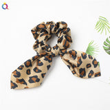 Creative Satin Hair Ties Leopard Hair Ropes Knotted Rabbit Ear Scrunchies Long Streamer Ponytail Holder Female Hair Accessories