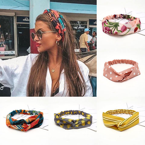 Fashion Women Girls Summer Bohemian Hair Bands Print Headbands Vintage Cross Turban Bandage Bandanas HairBands Hair Accessories