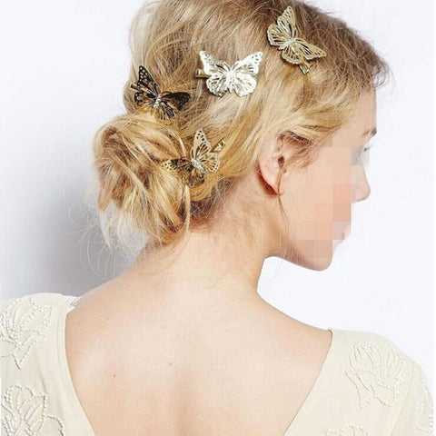 New Vintage Hairclip Women Shiny Golden Butterfly Hair Clip Headband Hairpin Accessory Headpiece Free Shipping