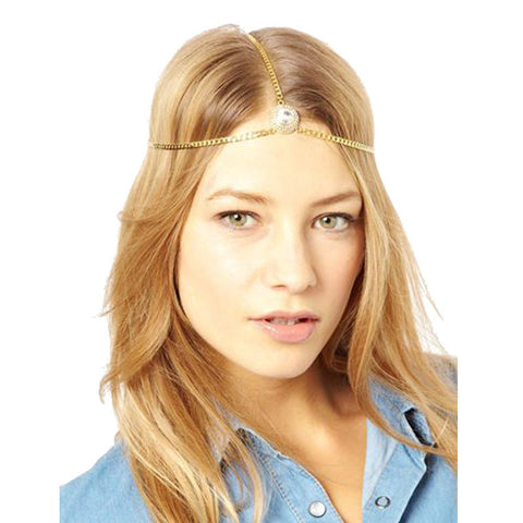 Multilayer Chain Jewelry Headband Head Rhinestone Hair Band Headpiece Gold