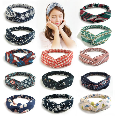 Elastic Stretchy Vintage Twisted Headbands Head Wrap Hair Bands Boho Yoga Workout Turban Criss Cross Floral Women Accessories